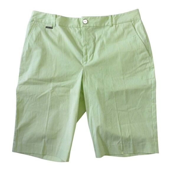 LRL Lauren Womens Shorts Sz‎ 10 Golf Walking Green Stripped Active Bermuda - Picture 1 of 8